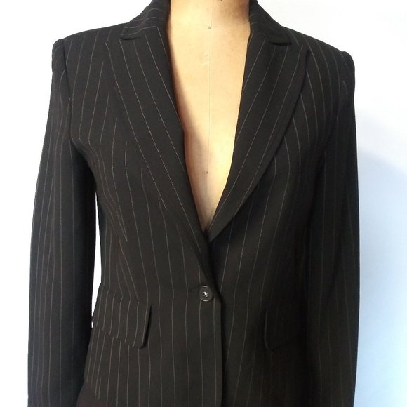 Mango Jackets & Blazers - MNG One Button Career Office Striped Black Blazer